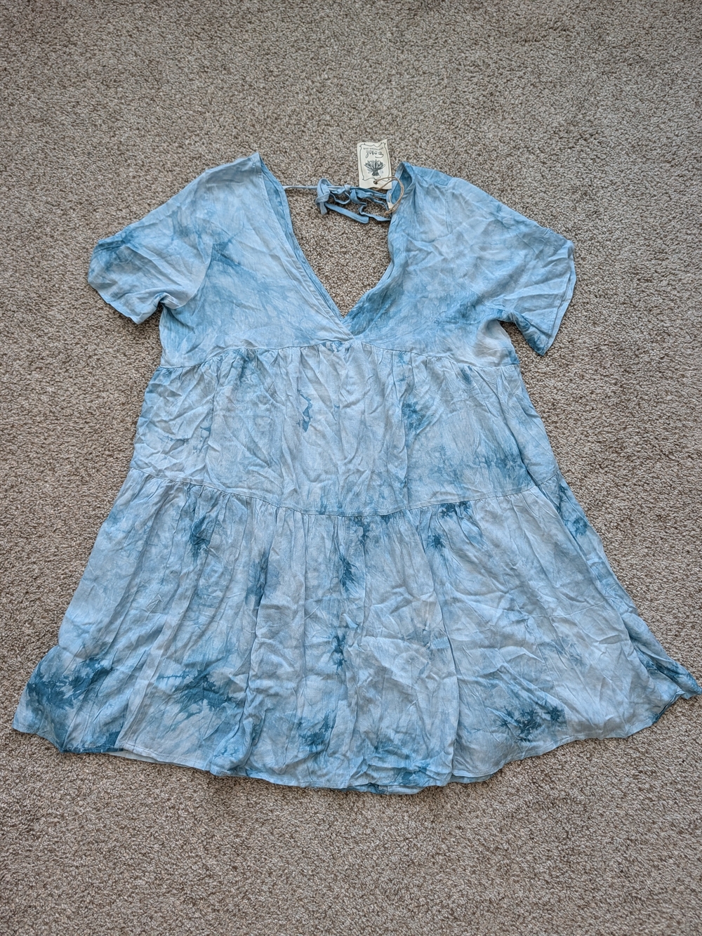 Easel Womens Light Blue Tie-Dye Tiered Short Sleeve Midi Dress NWT Size 1X